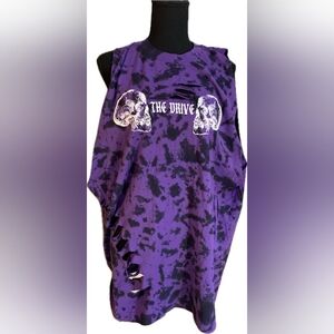 The Drive Purple And Black Tie-Dye Distresse Skull Graphic Tank Top Size 2X